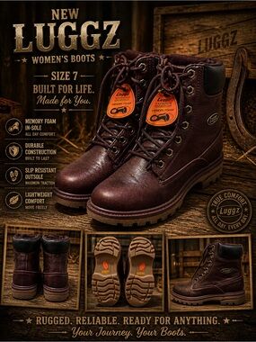 Lugz Women's Dark Brown Lace-Up Work Boots